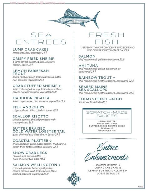 Shareable dips & spreads, flatbreads and chilled shellfish are perfect. . Coastal del mar menu